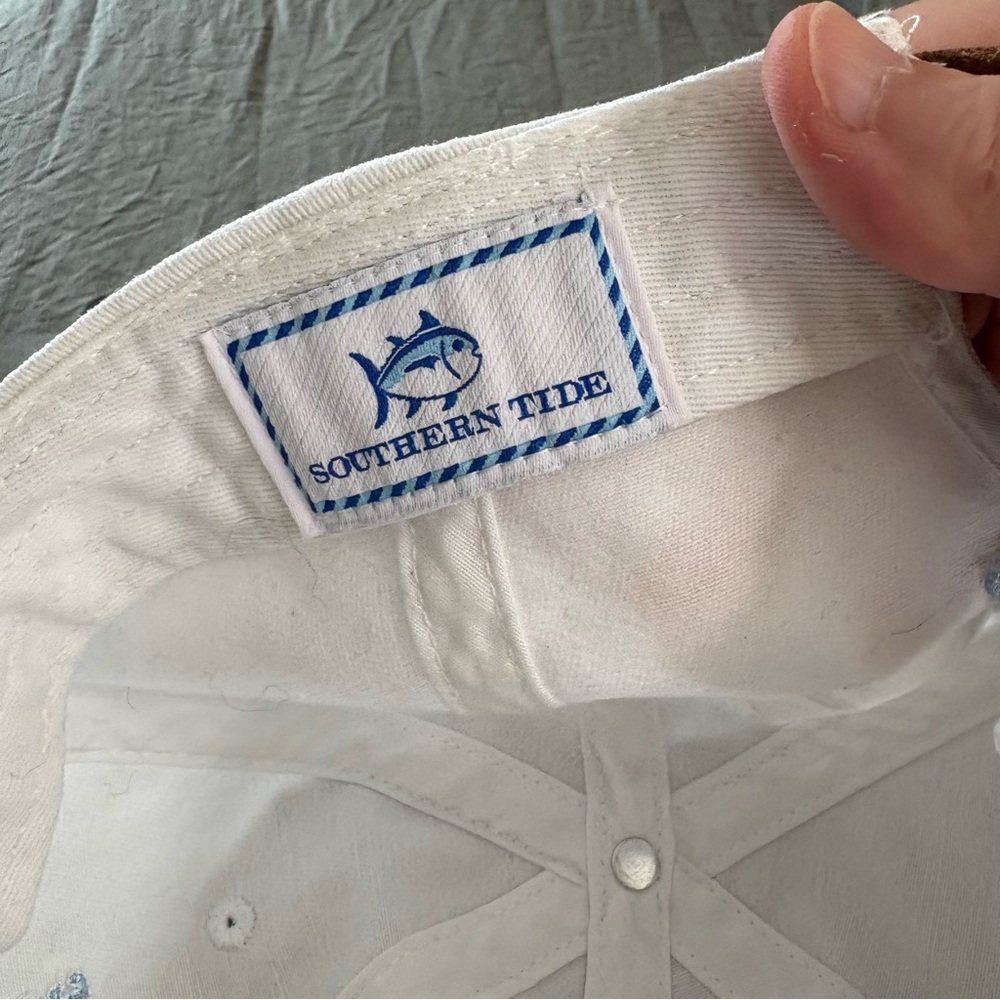 Southern Tide Adjustable White Cap with Blue Tennis Design. OS. - Picture 3 of 8